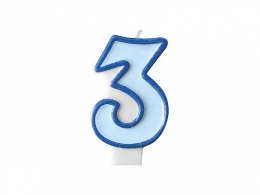 Świeczka urodzinowa Cyferka 3 w kolorze niebieskim 7 centymetrów Partydeco (SCU1-3-001)