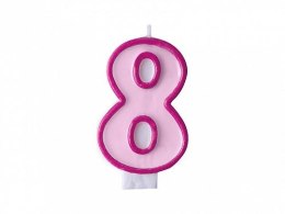Świeczka urodzinowa Cyferka 8 w kolorze różowym 7 centymetrów Partydeco (SCU1-8-006)