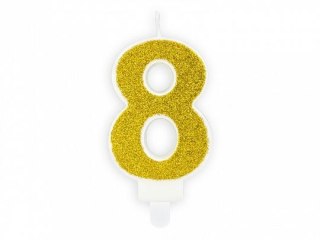 Świeczka urodzinowa cyferka 8 złoty brokat 7cm Partydeco (SCU3-8-019B)
