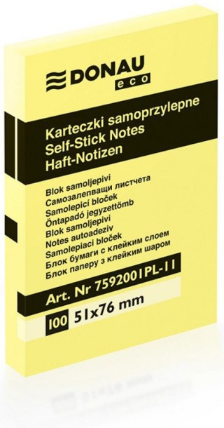 Notes samoprzylepny (karteczki) Eco żółty 100k [mm:] 51x76 Donau (7592001PL-11)