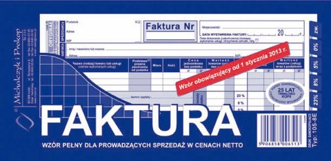Druk offsetowy Michalczyk i Prokop Faktura VAT pełna 1/3 A4,80 kartek 1/3 A4 80k. (105-8E) Druk offsetowy Michalczyk i Prokop Faktura VAT pełna 1/3 A4,80 kartek 1/3 A4 80k. (105-8E)
