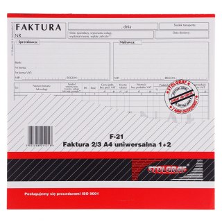 Druk samokopiujący 2/3 A4 faktura VAT 2/3 A4 (1+2) uniwersalna 100k. Stolgraf (F21)