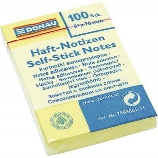 Notes samoprzylepny (karteczki) żółta 100k [mm:] 51x76 Donau (7584001-11)