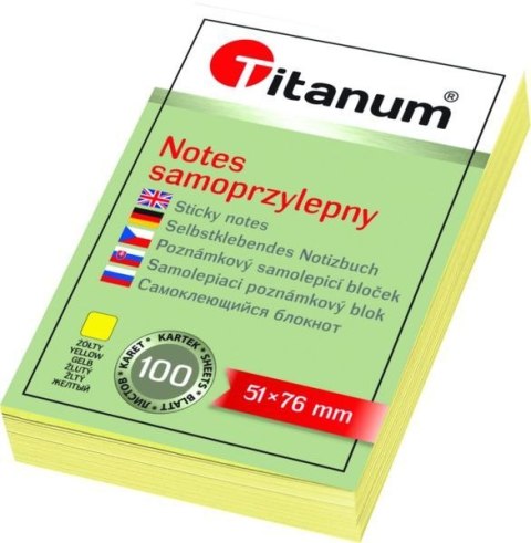 Notes samoprzylepny (karteczki) żółty 100k [mm:] 51x76 Titanum (S-2004)