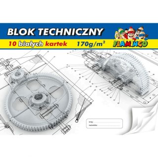 Blok techniczny A4 biały 170g 10k [mm:] 210x297 Flamingo