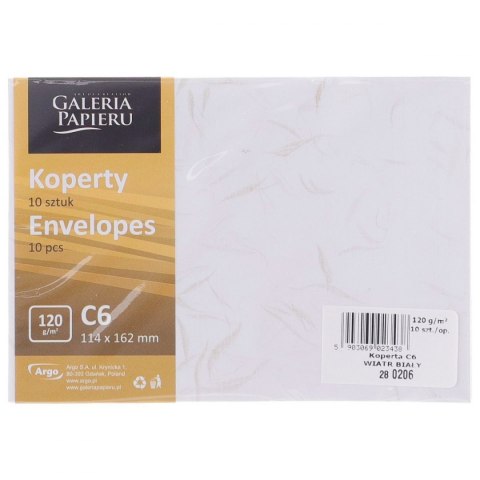 Koperta WIATR BIAŁY C6 biały [mm:] 114x162 Galeria Papieru (280206) 10 sztuk