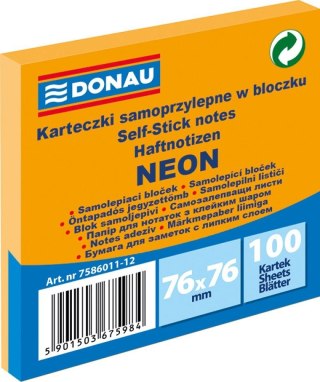 Notes samoprzylepny (karteczki) Neon pomarańczowy 100k [mm:] 76x76 Donau (7586011-12)