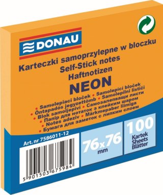 Notes samoprzylepny (karteczki) Neon pomarańczowy 100k [mm:] 76x76 Donau (7586011-12)