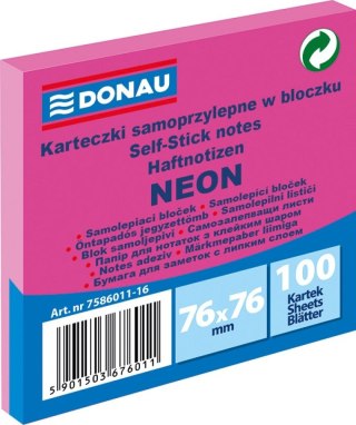 Notes samoprzylepny (karteczki) Neon różowy 100k [mm:] 76x76 Donau (7586011-16)