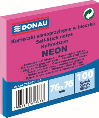 Notes samoprzylepny (karteczki) Neon różowy 100k [mm:] 76x76 Donau (7586011-16)