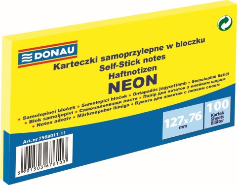 Notes samoprzylepny (karteczki) Neon żółty 100k [mm:] 127x76 Donau (7588011-11)