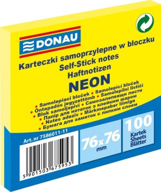 Notes samoprzylepny (karteczki) Neon żółty 100k [mm:] 76x76 Donau (7586011-11)