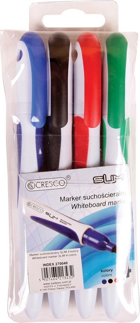 Marker suchościeralny Cresco Slim 4 kolory 1,0-2,0mm okrągła końcówka (270040) Marker suchościeralny Cresco Slim 4 kolory 1,0-2,0mm okrągła końcówka (270040)