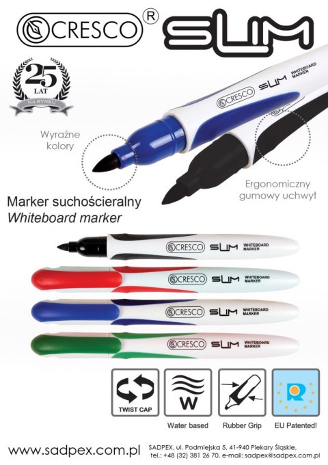 Marker suchościeralny Cresco Slim 4 kolory 1,0-2,0mm okrągła końcówka (270040) Marker suchościeralny Cresco Slim 4 kolory 1,0-2,0mm okrągła końcówka (270040)