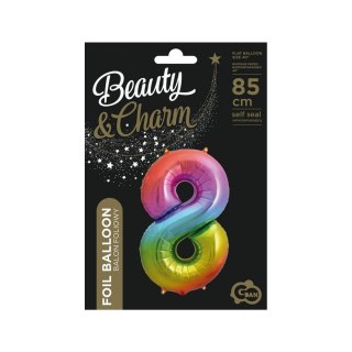 Balon foliowy cyfra 8 tęczowy 85cm 40cal Godan (HS-C34T8)