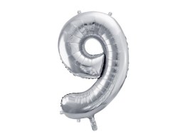 Balon foliowy Partydeco cyfra 9, 86 cm, srebrna 34cal (FB1M-9-018)