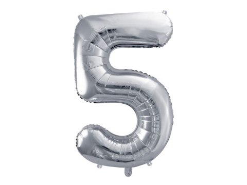 Balon foliowy Partydeco cyfra 5, 86 cm, srebrna 34cal (FB1M-5-018)