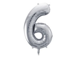 Balon foliowy Partydeco cyfra 6, 86 cm, srebrna 34cal (FB1M-6-018)