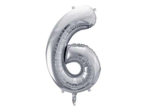 Balon foliowy Partydeco cyfra 6, 86 cm, srebrna 34cal (FB1M-6-018)