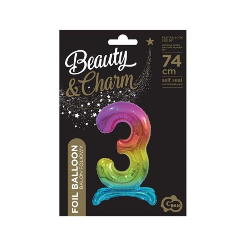 Balon gumowy Godan Beauty&Charm cyfra stojąca tęczowa tęczowa 750mm 30cal (BC-AST3)