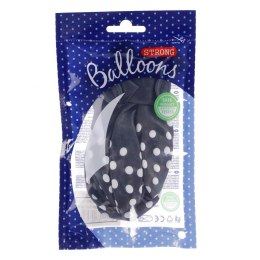 Balon gumowy Partydeco gumowy czarny w białe kropki 30 cm/6 sztuk czarny 300mm (SB14P-223-010W-6)