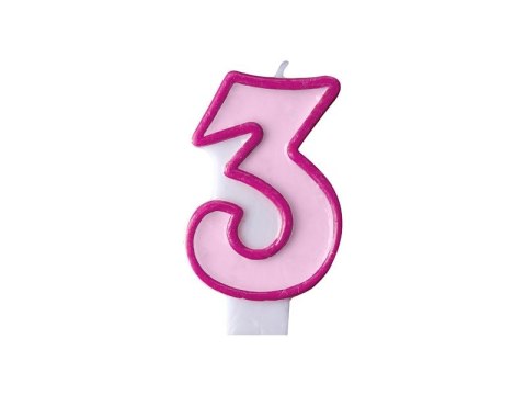 Świeczka urodzinowa Cyferka 3 w kolorze różowym 7 centymetrów Partydeco (SCU1-3-006)