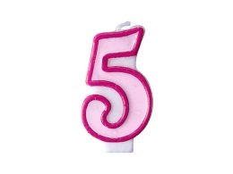 Świeczka urodzinowa Cyferka 5 w kolorze różowym 7 centymetrów Partydeco (SCU1-5-006)