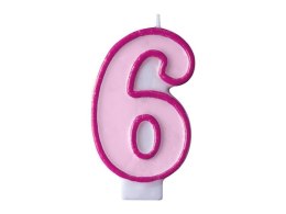 Świeczka urodzinowa Cyferka 6 w kolorze różowym 7 centymetrów Partydeco (SCU1-6-006)