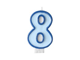 Świeczka urodzinowa Cyferka 8 w kolorze niebieskim 7 centymetrów Partydeco (SCU1-8-001)