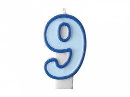 Świeczka urodzinowa Cyferka 9 w kolorze niebieskim 7 centymetrów Partydeco (SCU1-9-001)