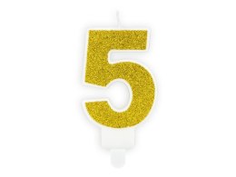 Świeczka urodzinowa cyferka 5 złoty brokat 7cm Partydeco (SCU3-5-019B)