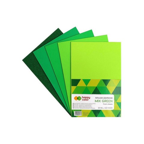 Arkusz piankowy Happy Color kolor: mix zielony 5 ark. [mm:] 200x300 (HA 7135 2030-GREEN)