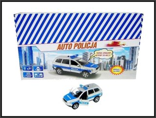 Samochód policyjny metalowy z napędem, z otwieranymi drzwiami, światłem i dźwiękiem Hipo (HKG094)