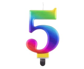 Świeczka urodzinowa cyferka 5, tęczowa 8 cm Godan (PF-SCG5)