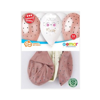Balon gumowy kotek 13 cal, 5 sztuk pastelowy 5 szt mix 330mm 13cal Godan (GMS120/KOT)