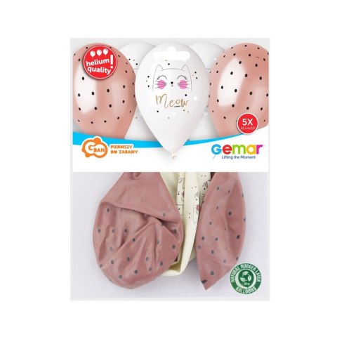 Balon gumowy kotek 13 cal, 5 sztuk pastelowy 5 szt mix 330mm 13cal Godan (GMS120/KOT)