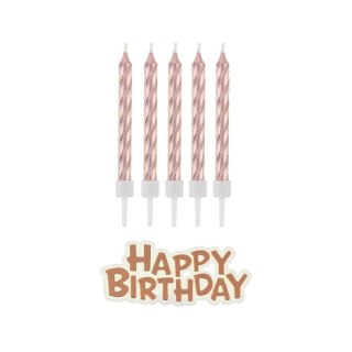 Świeczka urodzinowa Happy Birthday metaliczne różowo-złote 16 sztuk Godan (SF-SUHB)