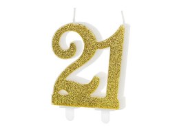 Świeczka urodzinowa liczba 21, złoty, 7.5cm Partydeco (SCU5-21-019)