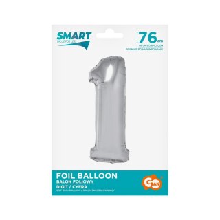 Balon foliowy Smart cyfra 1 srebrna 76cm Godan (CH-SSR1)