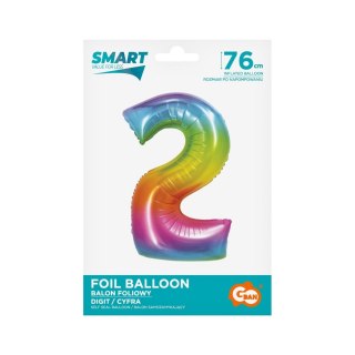 Balon foliowy Smart cyfra 2 tęcza 76cm Godan (CH-STC2)