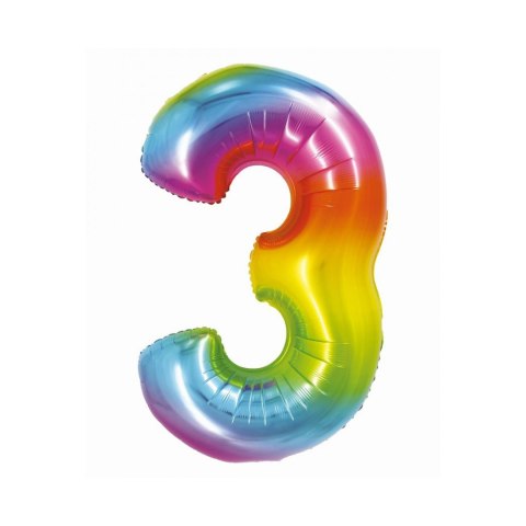 Balon foliowy Smart cyfra 3 tęcza 76cm Godan (CH-STC3)