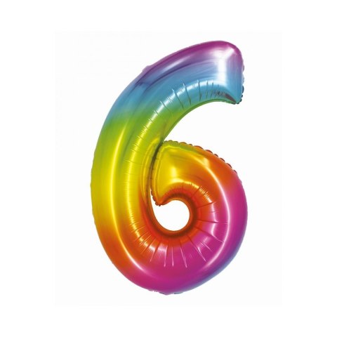 Balon foliowy Smart cyfra 6 tęcza 76cm Godan (CH-STC6)