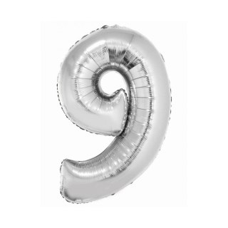 Balon foliowy Smart cyfra 9 srebrna 76cm Godan (CH-SSR9)