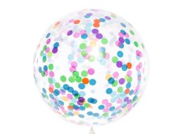 Balon gumowy Partydeco z okrągłym konfetti, 1m, mix transparentny 1000mm 36cal (BK36-1-000)