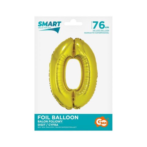 Balon foliowy Smart cyfra 0 złota 76cm Godan (CH-SZL0)
