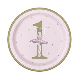 Talerz jednorazowy Godan Ballerina pink&gold 1st birthday śr. 230mm 8 szt (75955)
