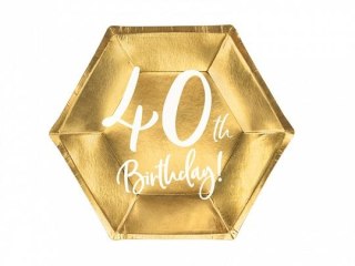 Talerz jednorazowy złoty 40 urodziny papier śr. 200mm 6 szt Partydeco (TPP73-40-019M)