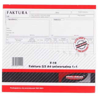 Druk samokopiujący 2/3 A4 faktura 2/3 A4 (1+1) uniwersalna 100k. Stolgraf (F19)
