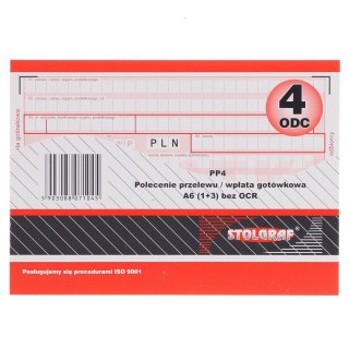 Druk samokopiujący A6 polecenie przelewu/wpłata gotówki A6 1+3 100k. Stolgraf (PP4)