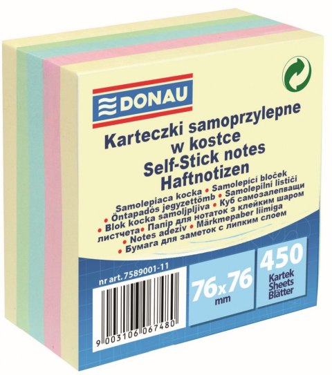 Notes samoprzylepny (karteczki) mix pastelowy 450k [mm:] 76x76 Donau (7589001-11)